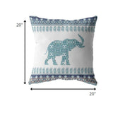 18” Teal Ornate Elephant Indoor Outdoor Throw Pillow