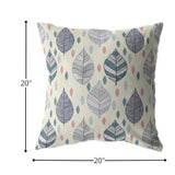 18” Cream Gray Leaves Indoor Outdoor Throw Pillow