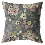 16” Gray Pink Jacobean Indoor Outdoor Throw Pillow