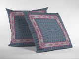 16" Pink Blue Nest Ornate Frame Indoor Outdoor Throw Pillow