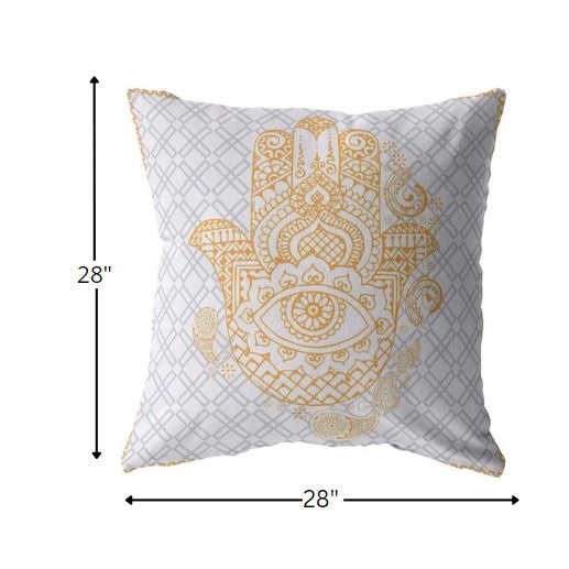 18” Gold Gray Hamsa Indoor Outdoor Throw Pillow