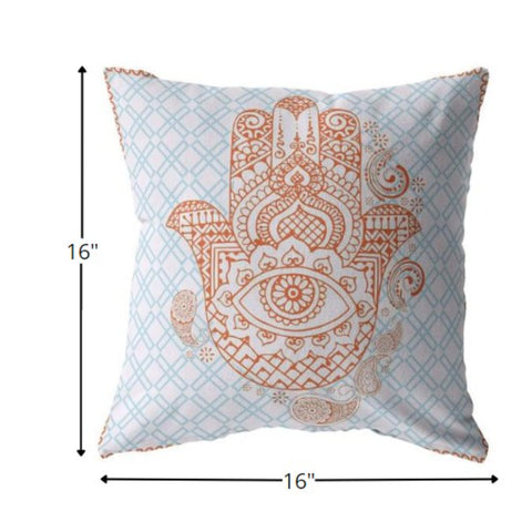 16” Blue Orange Hamsa Indoor Outdoor Throw Pillow