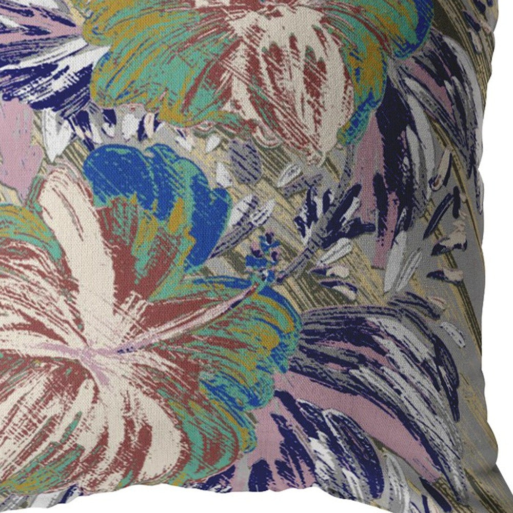 16” Lilac Green Hibiscus Indoor Outdoor Throw Pillow