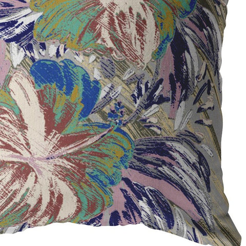 18” Lilac Green Hibiscus Indoor Outdoor Throw Pillow