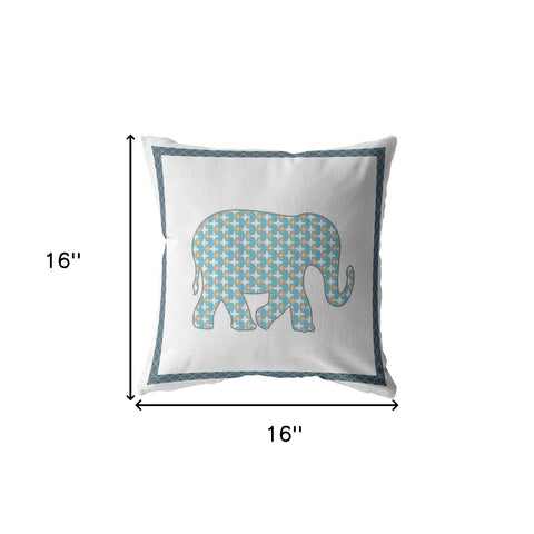 16” Blue White Elephant Indoor Outdoor Throw Pillow