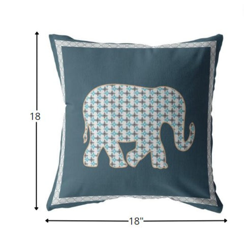 18” Spruce Blue Elephant Indoor Outdoor Throw Pillow