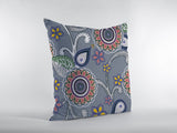 16” Gray Pink Floral Indoor Outdoor Throw Pillow