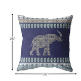 18” Navy Ornate Elephant Indoor Outdoor Throw Pillow