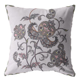 18” Gray White Wildflower Indoor Outdoor Throw Pillow