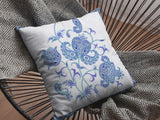 16” Blue White Wildflower Indoor Outdoor Throw Pillow