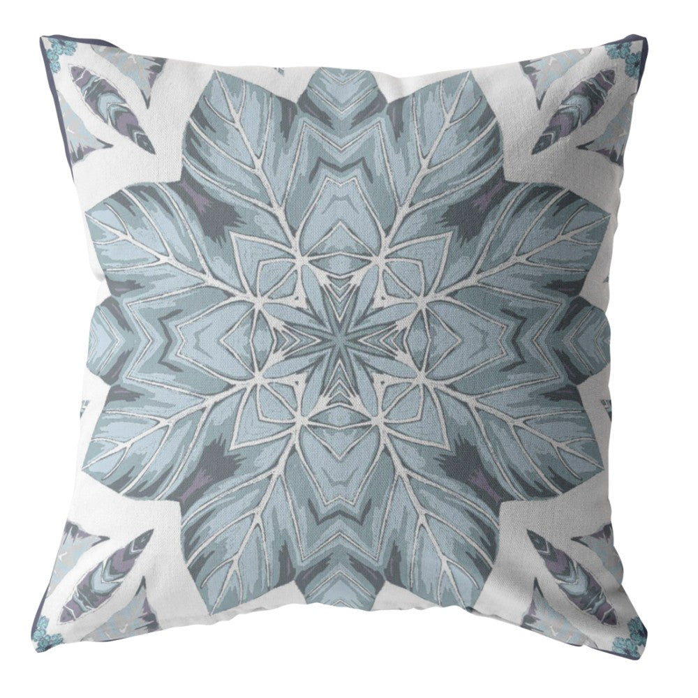 16" Blue Floral Forest Indoor Outdoor Throw Pillow