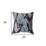 20” Blue Purple Tropical Leaf Indoor Outdoor Throw Pillow