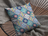 16” Blue Peach Trellis Indoor Outdoor Zippered Throw Pillow