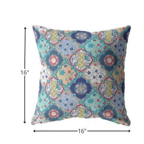 16” Blue Peach Trellis Indoor Outdoor Zippered Throw Pillow