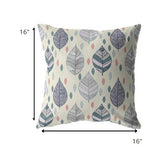 16” Cream Gray Leaves Indoor Outdoor Zippered Throw Pillow