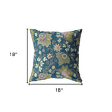 18” Teal Green Jacobean Indoor Outdoor Zippered Throw Pillow