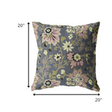 18” Gray Pink Jacobean Indoor Outdoor Zippered Throw Pillow