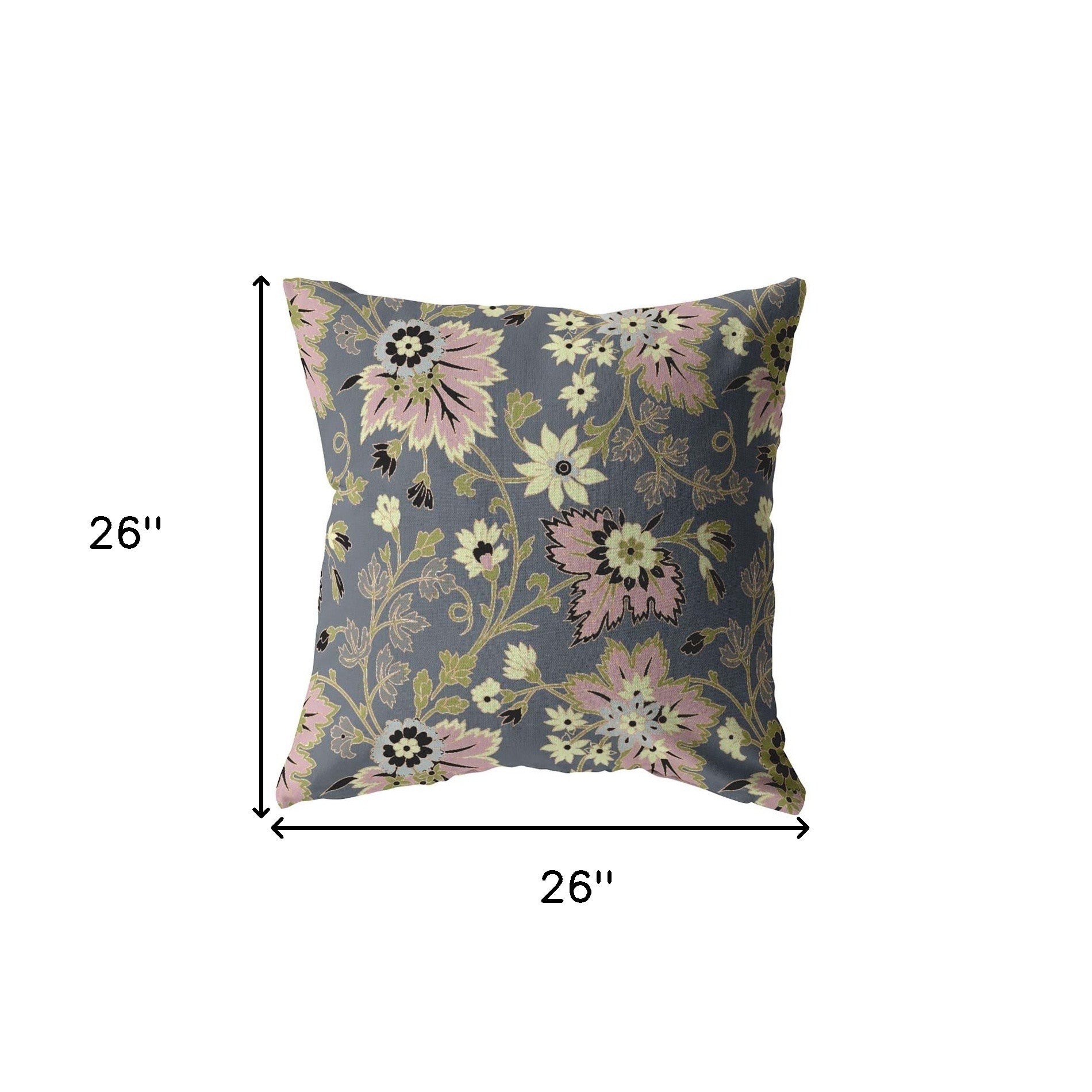 18” Gray Pink Jacobean Indoor Outdoor Zippered Throw Pillow