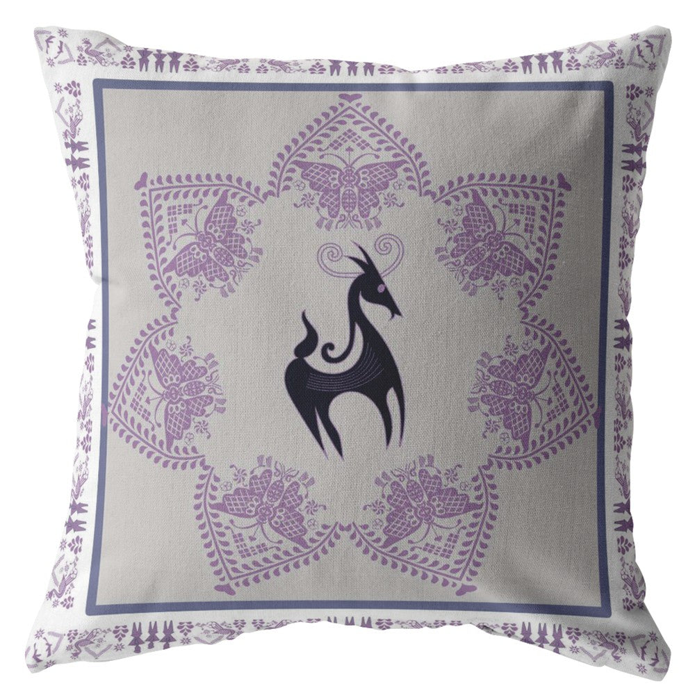 16” Gray Purple Horse Indoor Outdoor Zippered Throw Pillow