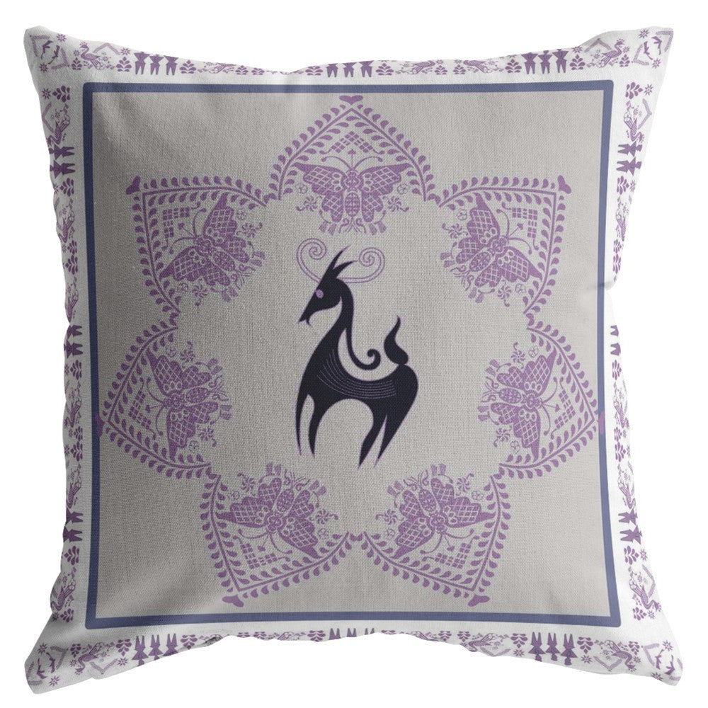 16” Gray Purple Horse Indoor Outdoor Zippered Throw Pillow