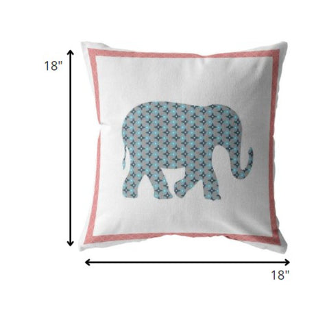 18” Blue Pink Elephant Indoor Outdoor Zippered Throw Pillow