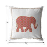 16” Orange White Elephant Indoor Outdoor Zippered Throw Pillow