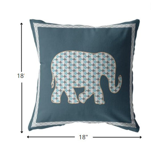 18” Spruce Blue Elephant Indoor Outdoor Zippered Throw Pillow