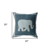 18” Spruce Blue Elephant Indoor Outdoor Zippered Throw Pillow