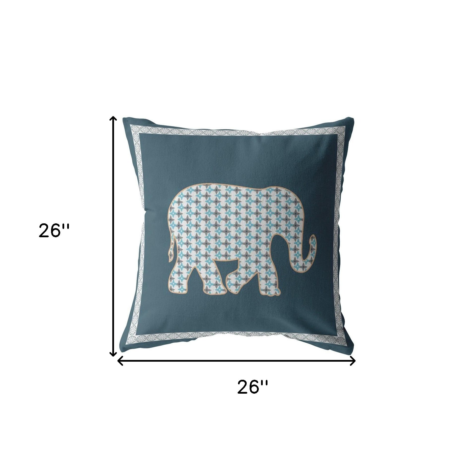 18” Spruce Blue Elephant Indoor Outdoor Zippered Throw Pillow