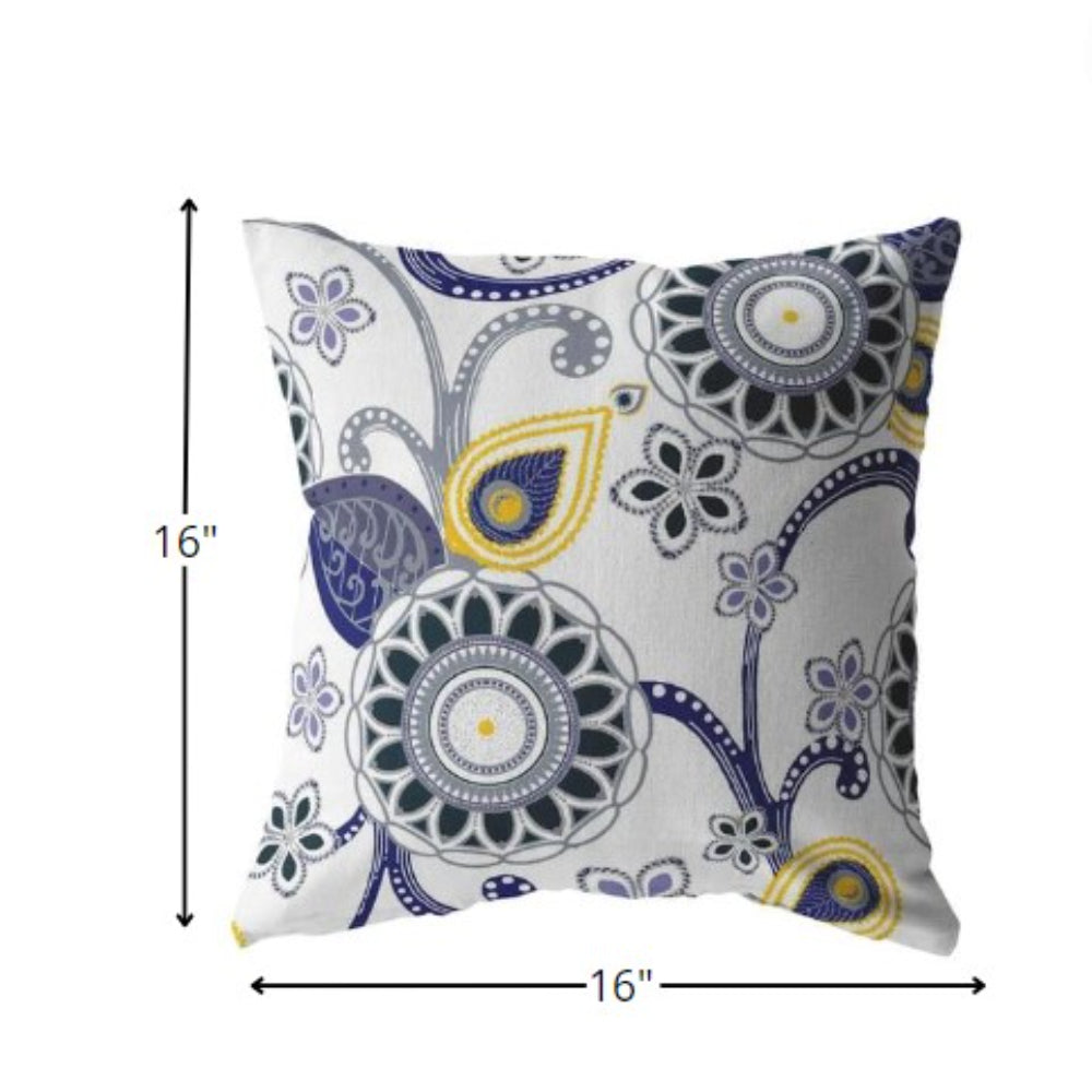 16” Navy White Floral Indoor Outdoor Zippered Throw Pillow