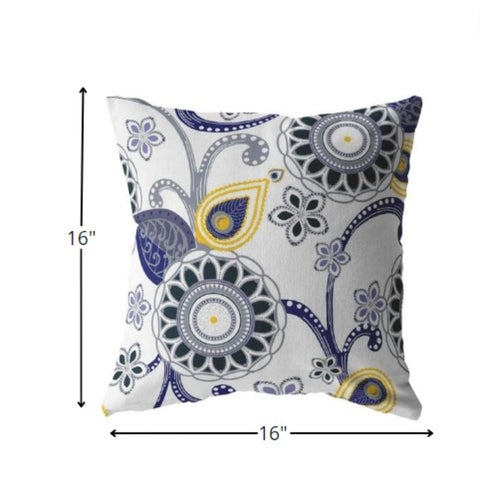 16” Navy White Floral Indoor Outdoor Zippered Throw Pillow