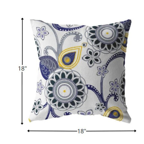 20” Navy White Floral Indoor Outdoor Zippered Throw Pillow