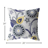 20” Navy White Floral Indoor Outdoor Zippered Throw Pillow