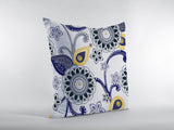 20” Navy White Floral Indoor Outdoor Zippered Throw Pillow