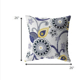 20” Navy White Floral Indoor Outdoor Zippered Throw Pillow