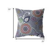 18” Gray Pink Floral Indoor Outdoor Zippered Throw Pillow