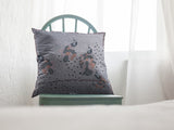 16” Gray Black Boho Bird Indoor Outdoor Zippered Throw Pillow