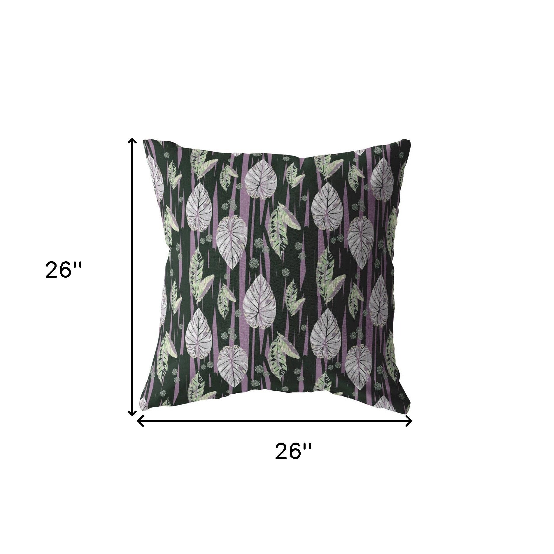 18” Black Purple Fall Leaves Indoor Outdoor Zippered Throw Pillow