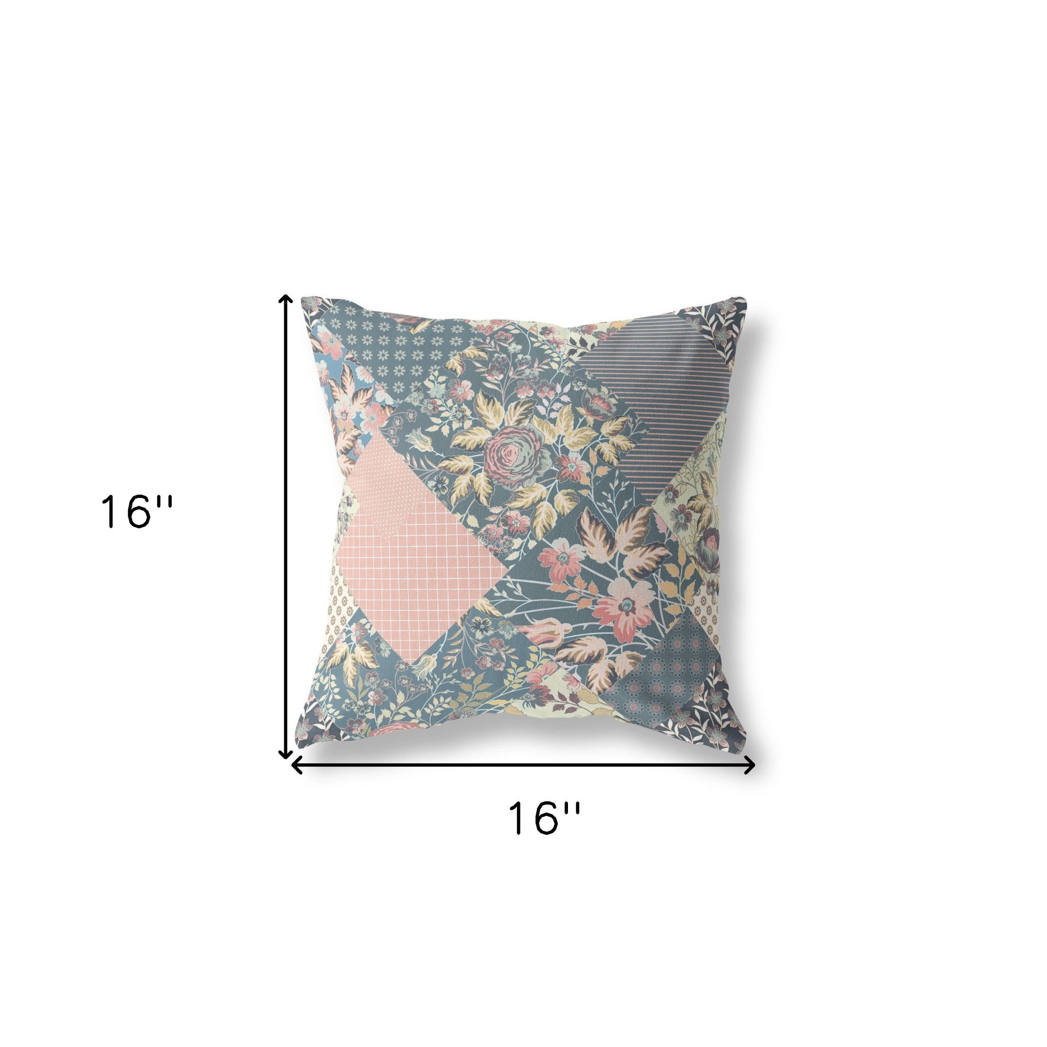 16" Green Peach Boho Floral Indoor Outdoor Throw Pillow