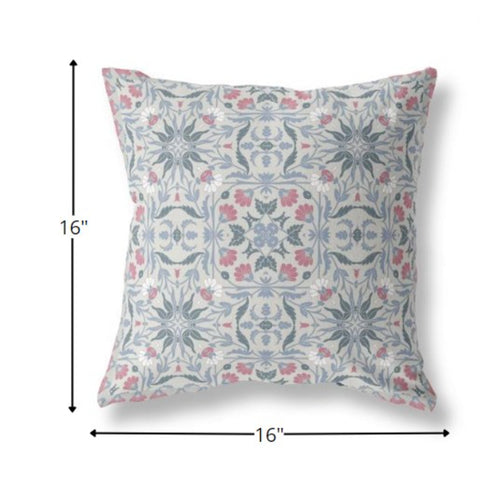 16” Pink Gray Paisley Indoor Outdoor Throw Pillow