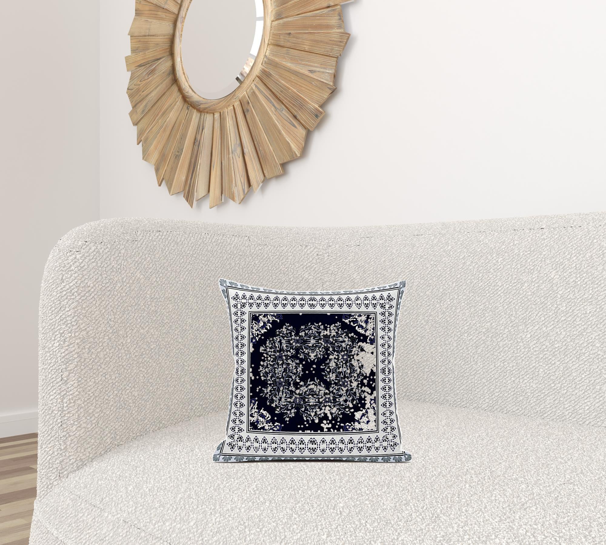 16" X 16" Dark Blue And White Blown Seam Geometric Indoor Outdoor Throw Pillow