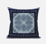 18" X 18" Dark Blue And Green Blown Seam Geometric Indoor Outdoor Throw Pillow