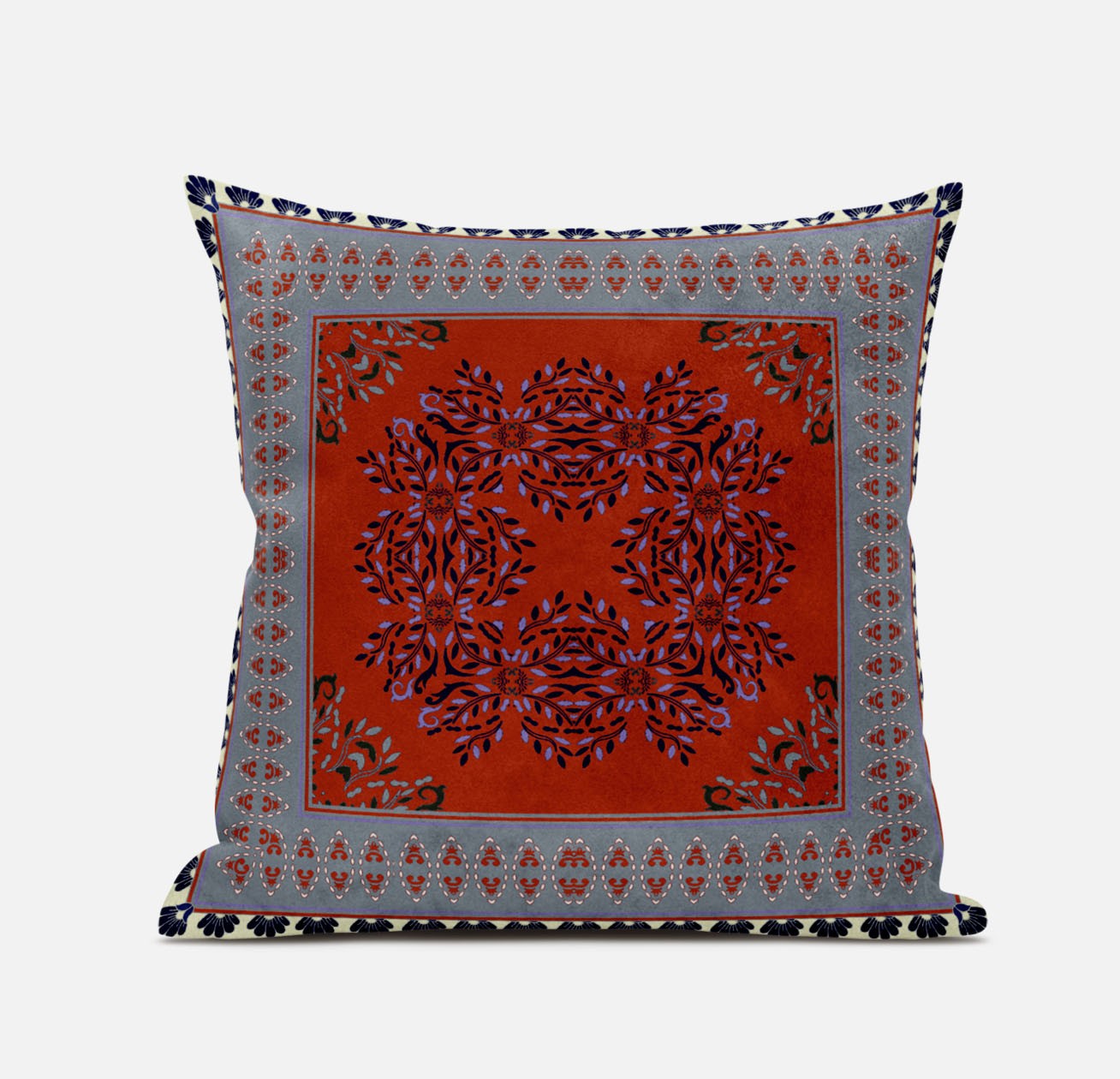 18" X 18" Red And Gray Blown Seam Geometric Indoor Outdoor Throw Pillow