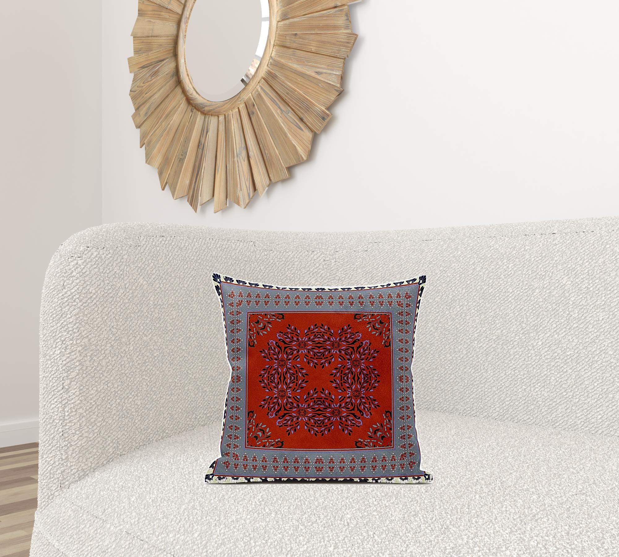 18" X 18" Red And Gray Blown Seam Geometric Indoor Outdoor Throw Pillow