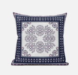 20" X 20" Cream And Blue Blown Seam Geometric Indoor Outdoor Throw Pillow