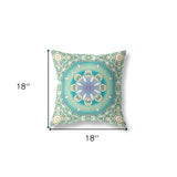 18" X 18" Beige And Green Zippered Geometric Indoor Outdoor Throw Pillow