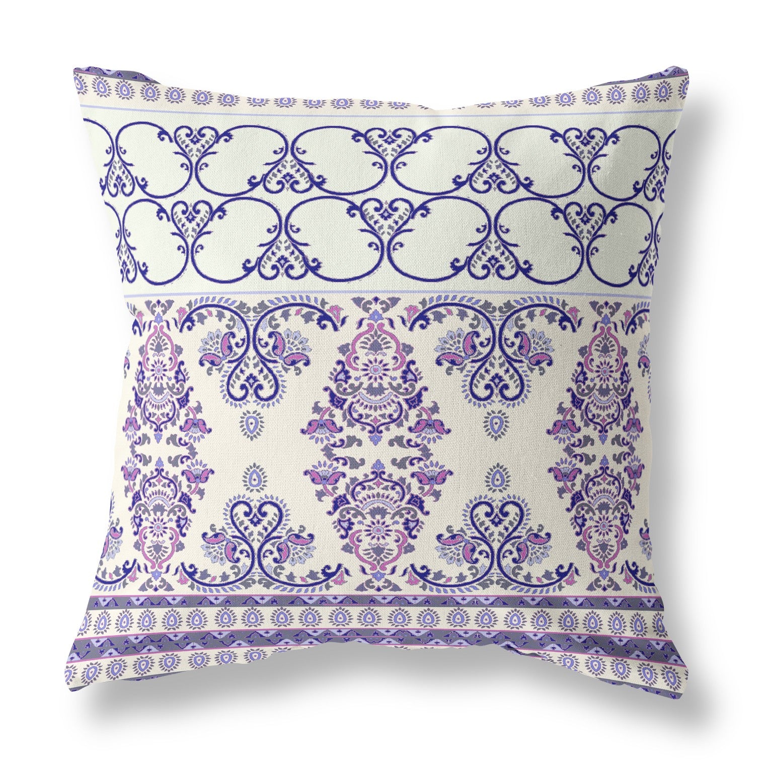 18" X 18" White And Purple Zippered Geometric Indoor Outdoor Throw Pillow