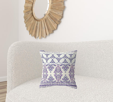 18" X 18" White And Purple Zippered Geometric Indoor Outdoor Throw Pillow