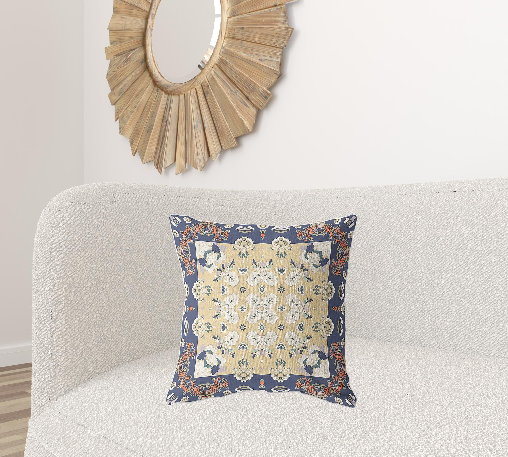 18" X 18" Blue And Yellow Zippered Geometric Indoor Outdoor Throw Pillow