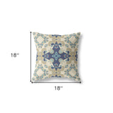 18" X 18" Cream And Blue Zippered Geometric Indoor Outdoor Throw Pillow